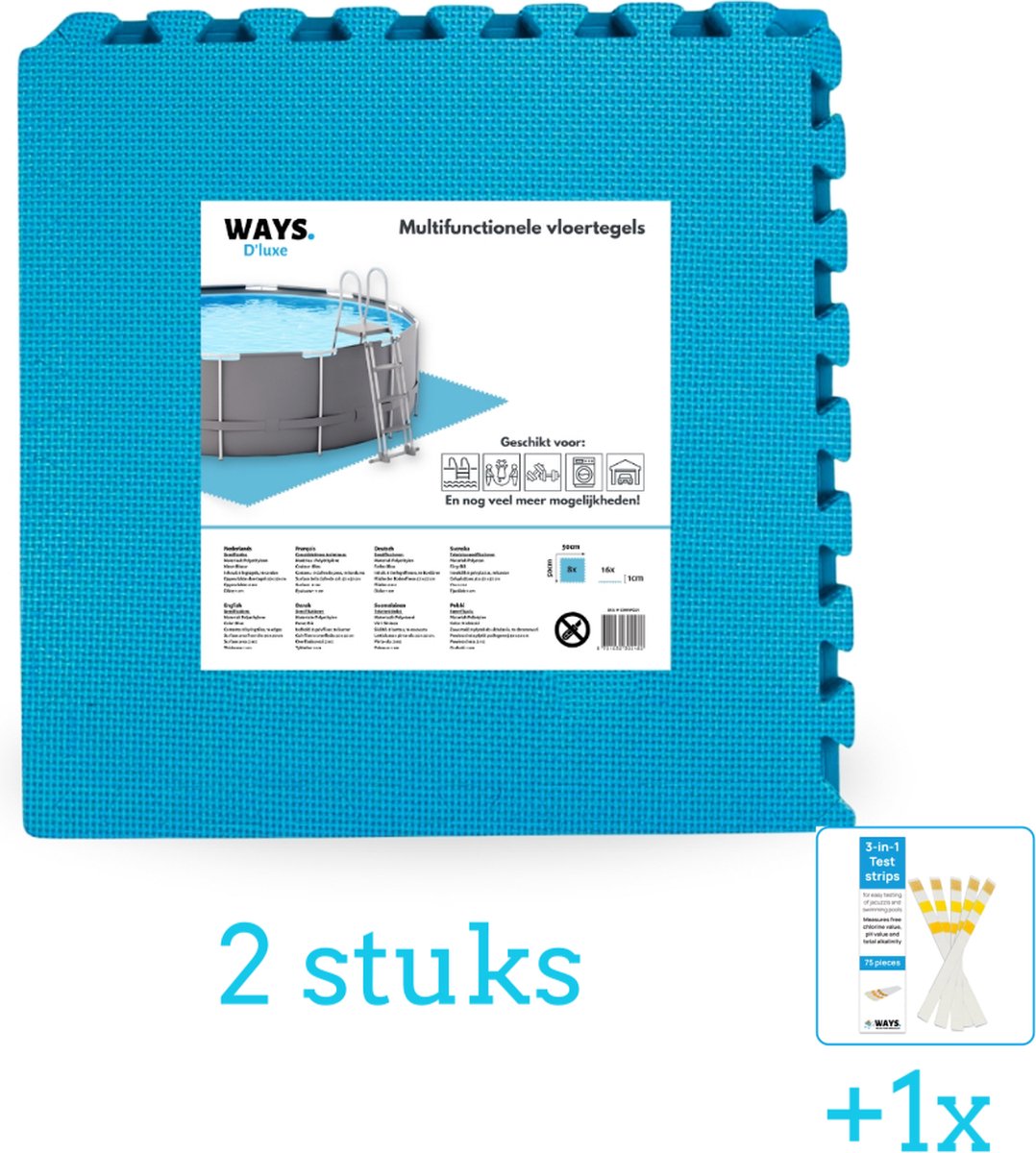 WAYS Dluxe - Multifunctionele ondertegel - Blauw - (8 stuks per verpakking) - 2 stuks - Voordeelverpakking - Inclusief WAYS Testrips (1 stuks)